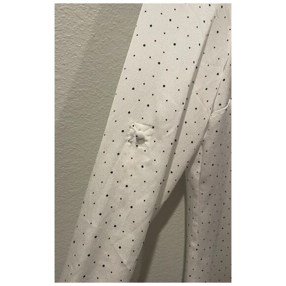 EXPRESS Slim Polka Dot Ruffle Neck Antique White Blouse - Picture 4 of 6